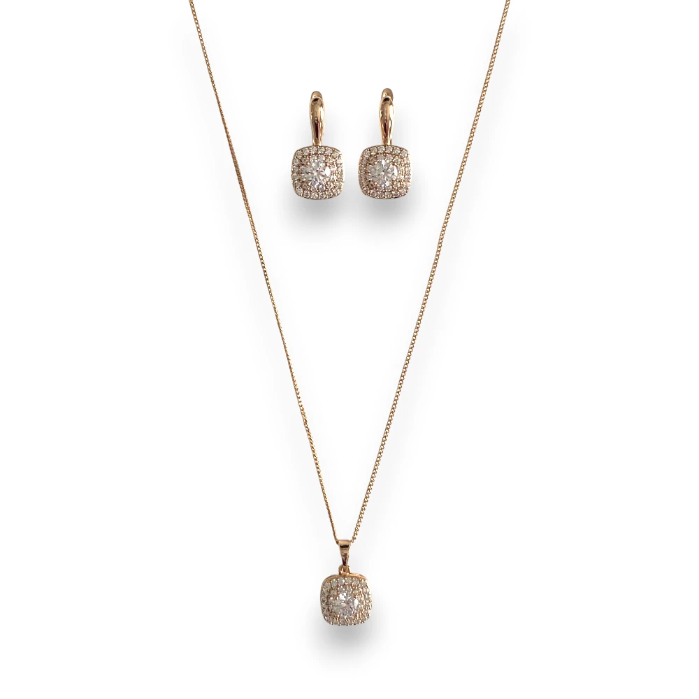 Pave Taşlı Kolye-Küpe Set
