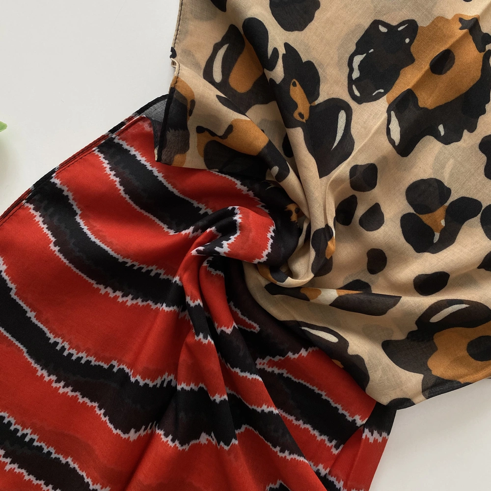 Zebra ve Leopar Desen Çift Renk Pamuklu Şal