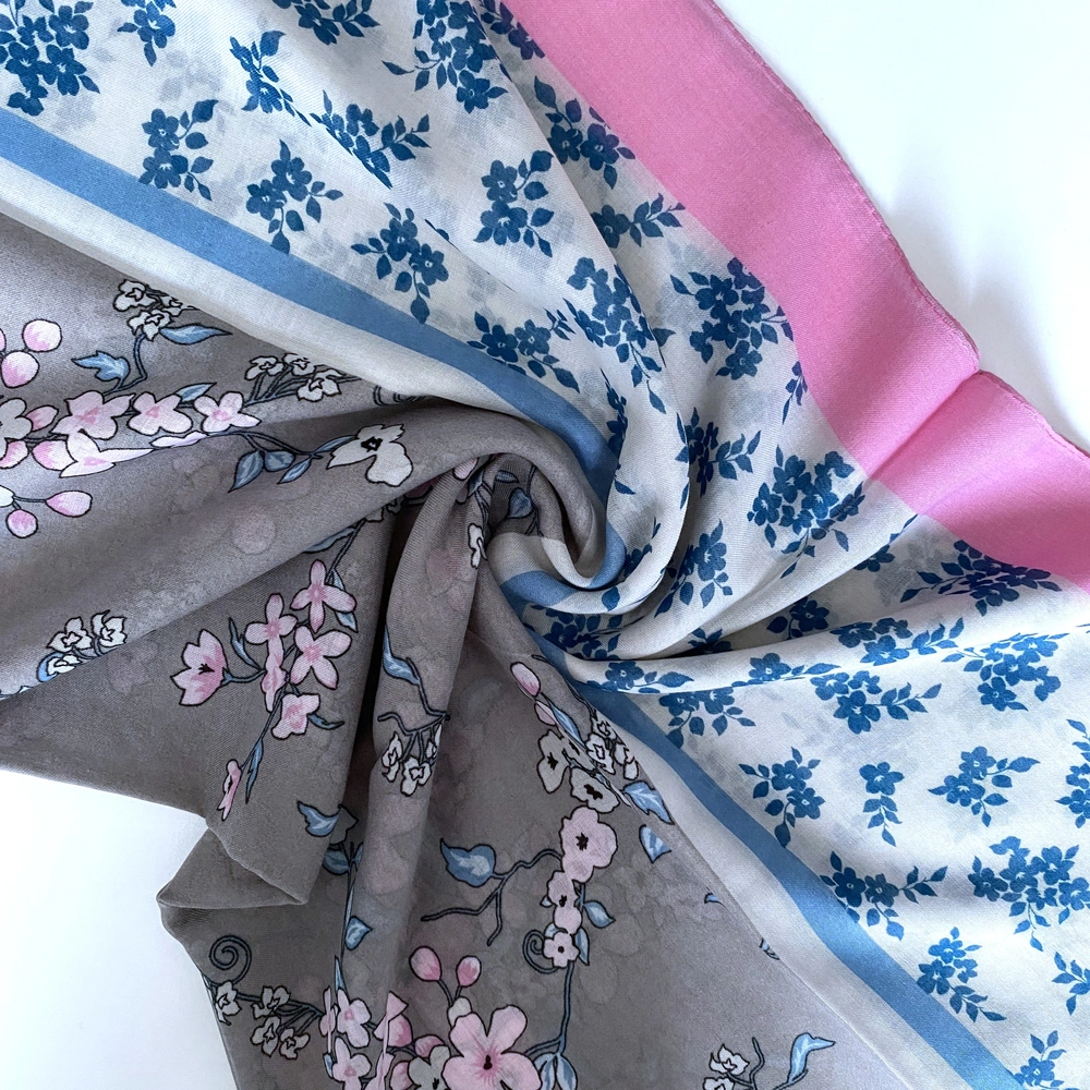 Floral Desen Çift Renk Pamuklu Şal