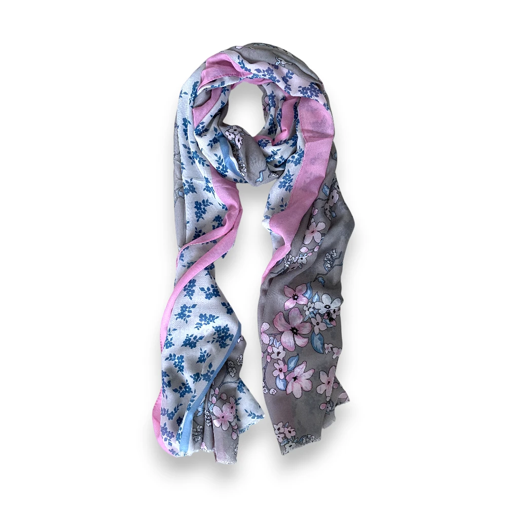 Floral Desen Çift Renk Pamuklu Şal